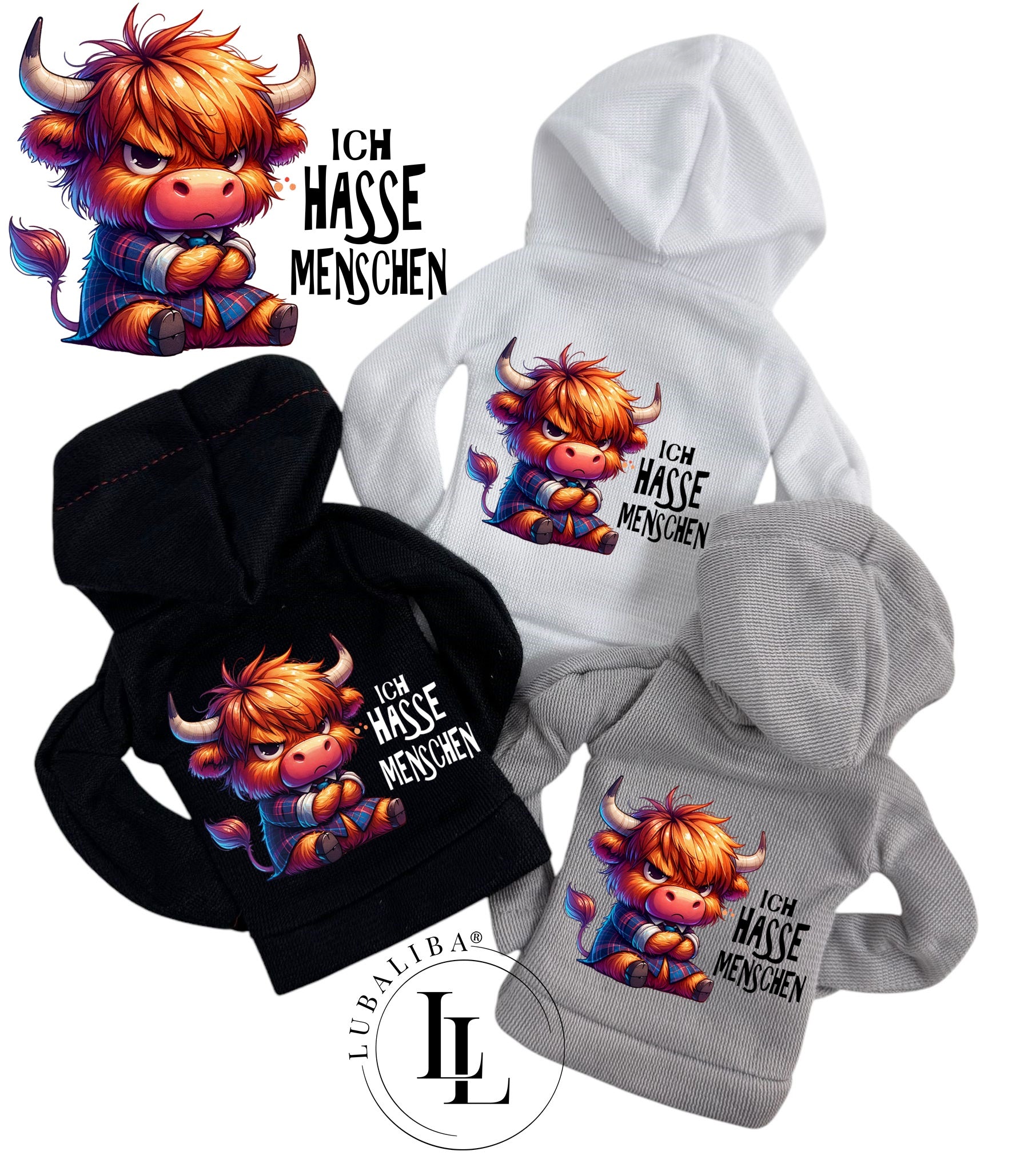 Mini Hoodie " Ich Hasse Menschen " Kuh Willy Motiv: TAA